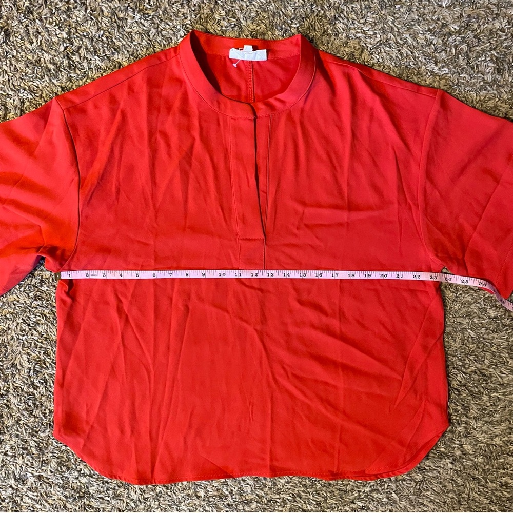 Melloday Womens Large Red Split Neck Short Sleeve Tunic Top Office Business - Picture 9 of 10